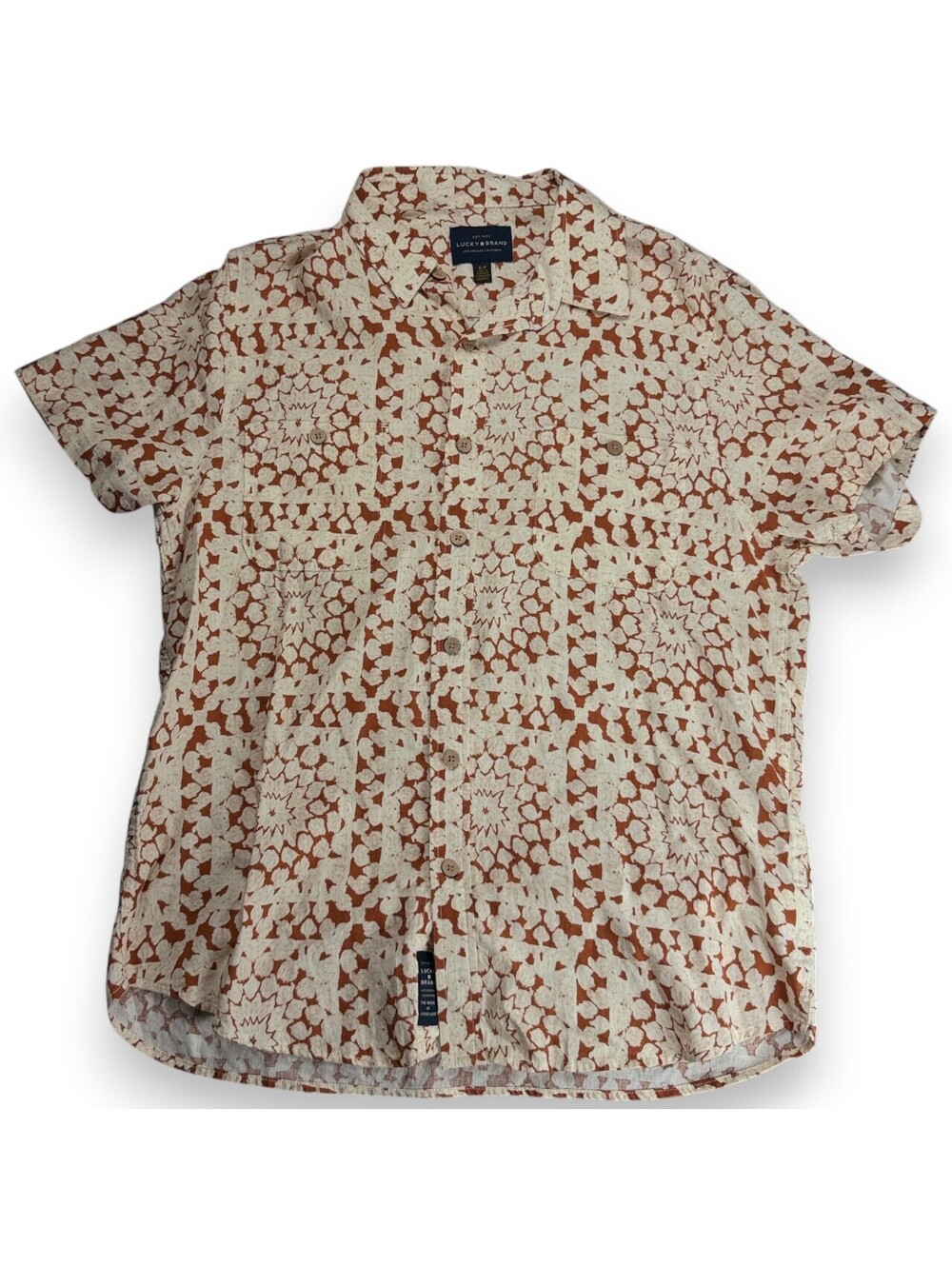 Lucky Brand Print Short Sleeve Button Down Shirt Small